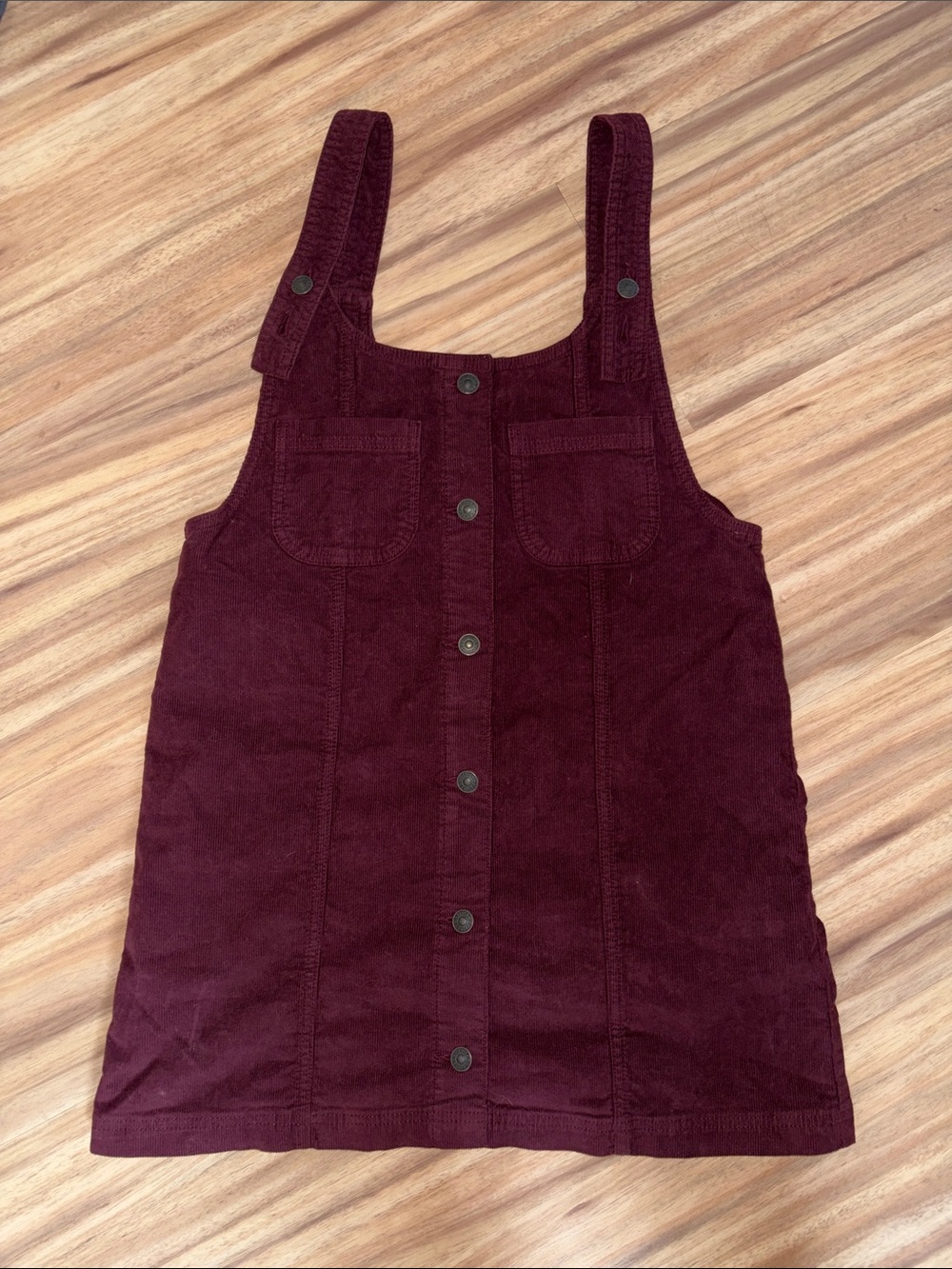American Eagle Button-Front Corduroy Pinafore Dress - Burgundy